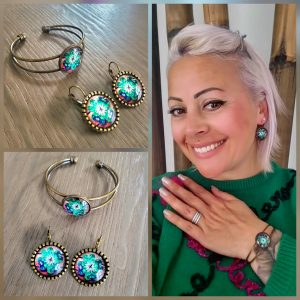 Parure St Patrick métal bronze et cabochon trèfle - Lucky