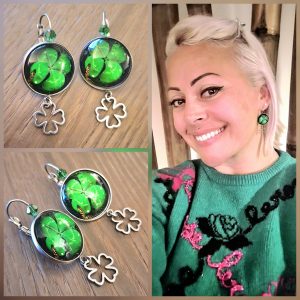 Dormeuse acier inoxydable argenté et cabochon Trèfle - St Patrick