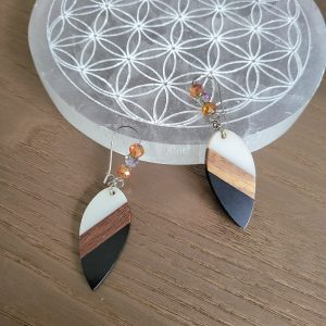 Boucle d'oreille résine et bois Exotique, Acier et Cristaux - VALLA