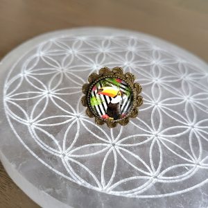 Bague métal bronze, ajustable, cabochon - TOUCAN