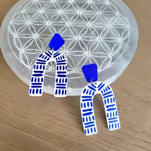 Boucle d'oreille résine, clou irisé, tige acier inoxydable - ATENA