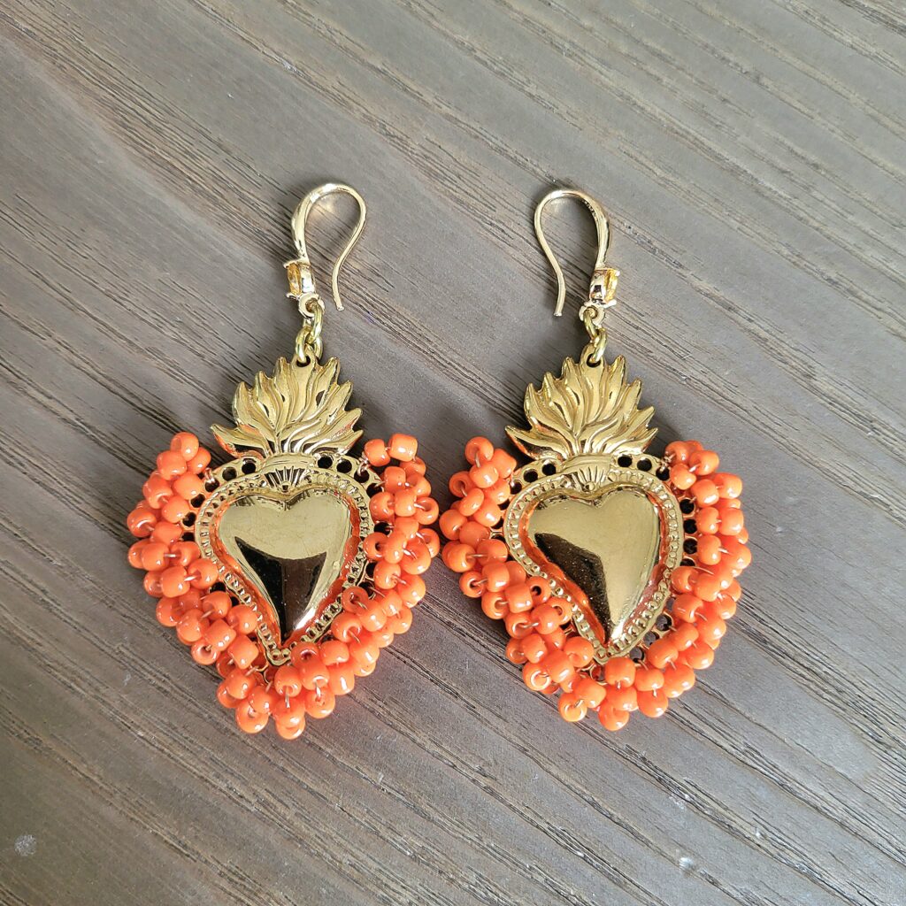 Boucle d'oreille EX VOTO, acier inoxydable et perle - ORANGE