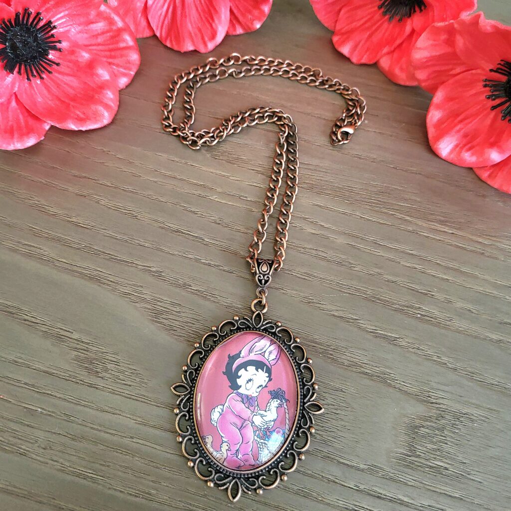 Collier BETTY BOOP style baroque, pendentif cabochon - BUNNY