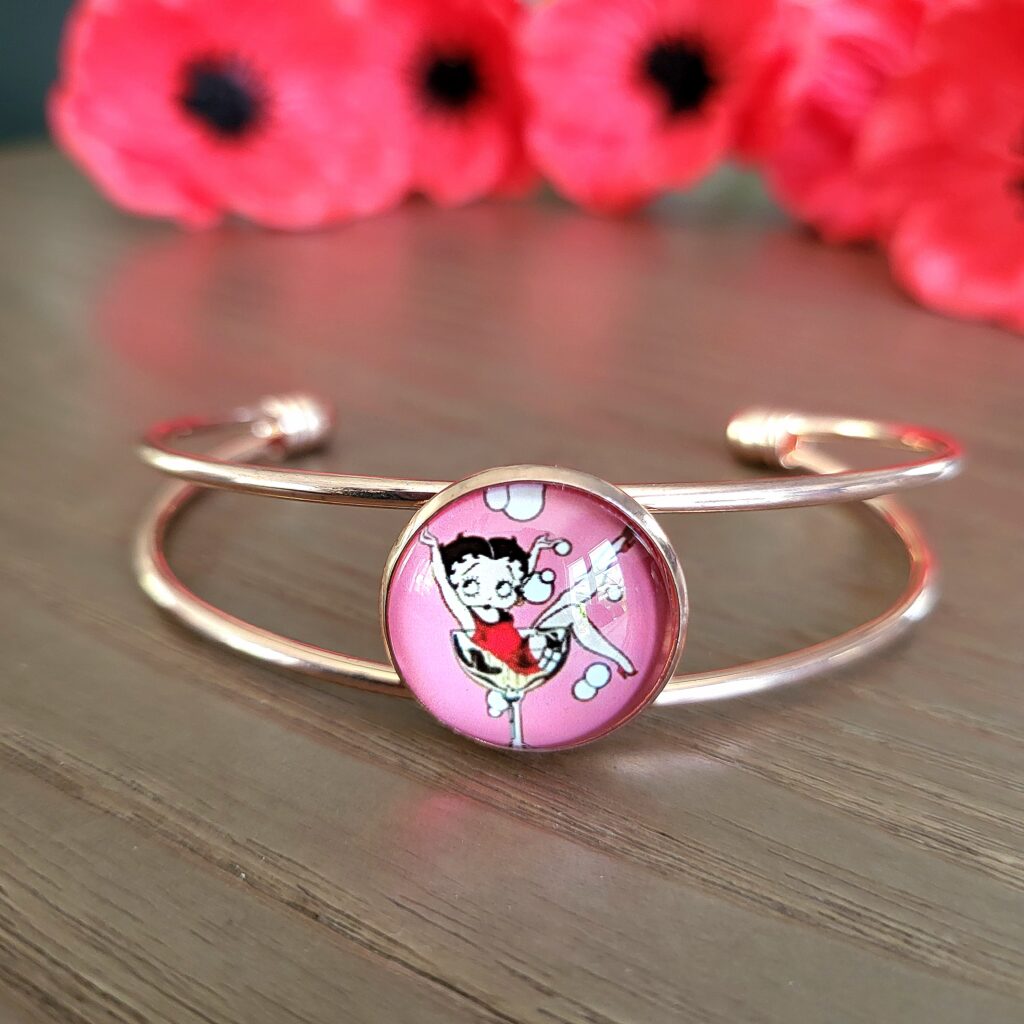 Bracelet jonc ajustable, cabochon BETTY BOOP - Cocktail