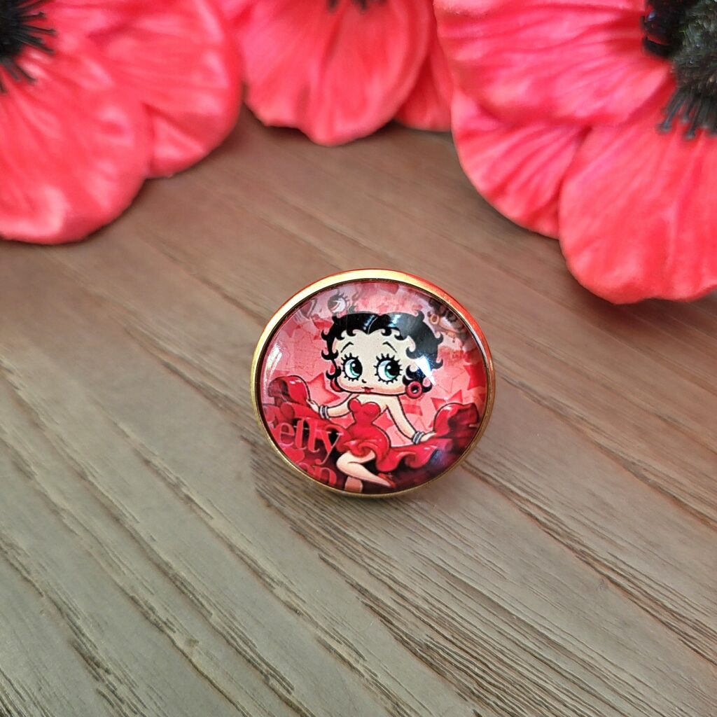 Bague ajustable, cabochon 25 mm, acier doré, BETTY BOOP - Broadway