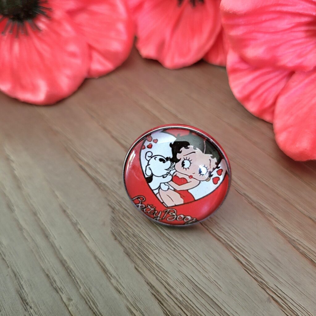 Bague ajustable, cabochon 25 mm, acier argenté, BETTY BOOP - Love
