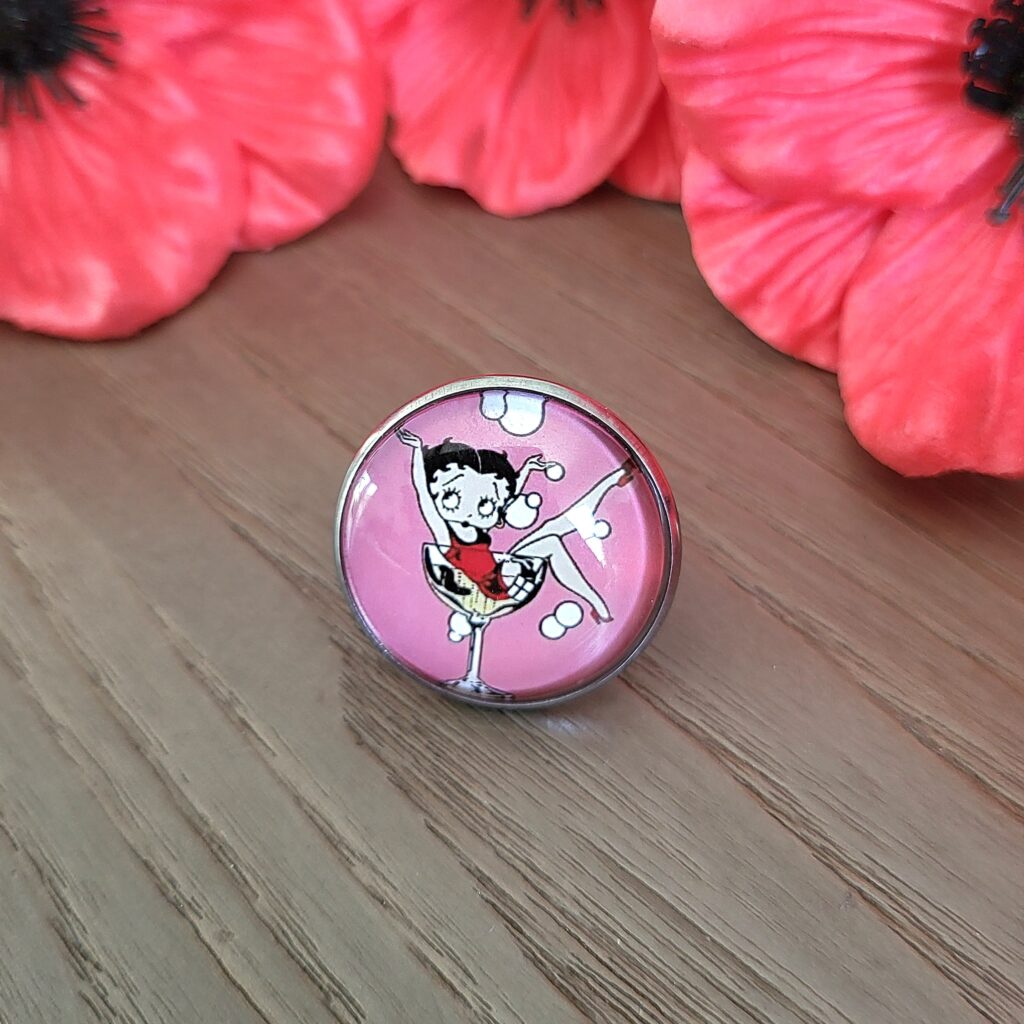 Bague ajustable, cabochon 25 mm, acier argenté, BETTY BOOP - Cocktail