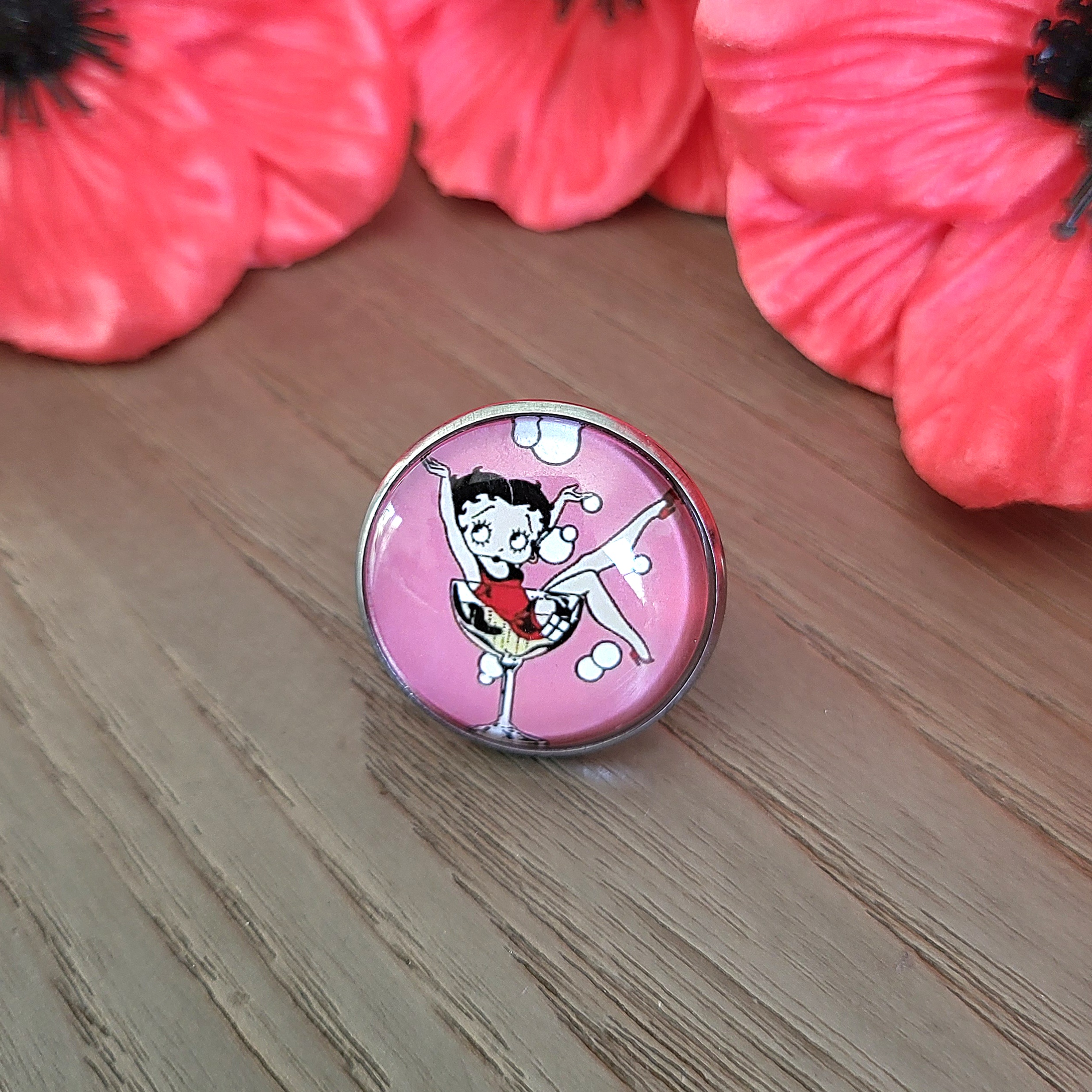 Bague ajustable, cabochon 25 mm, acier argenté, BETTY BOOP – Cocktail