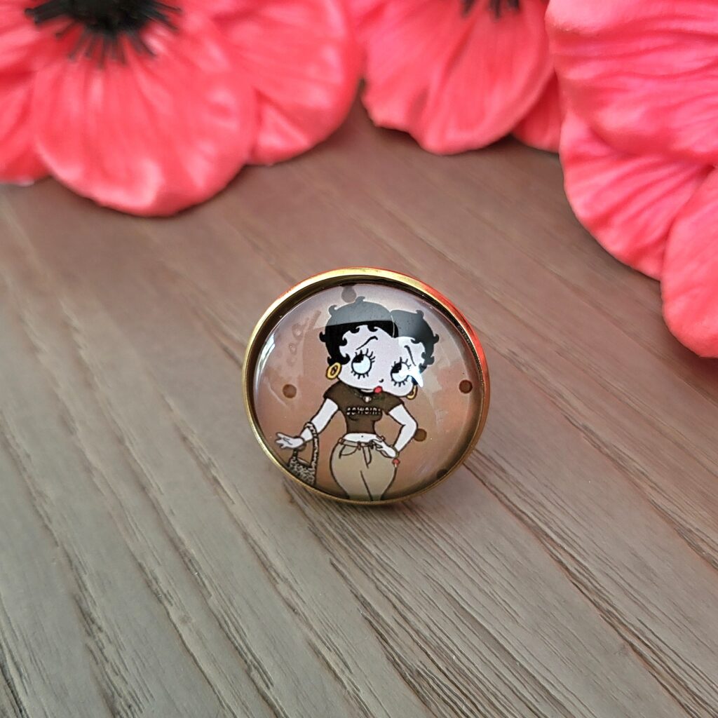 Bague ajustable, cabochon 25 mm, acier doré, BETTY BOOP - Chic & Choc