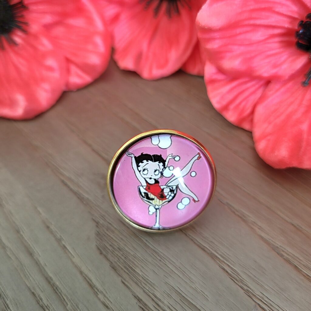 Bague ajustable, cabochon 25 mm, acier doré, BETTY BOOP - Cocktail