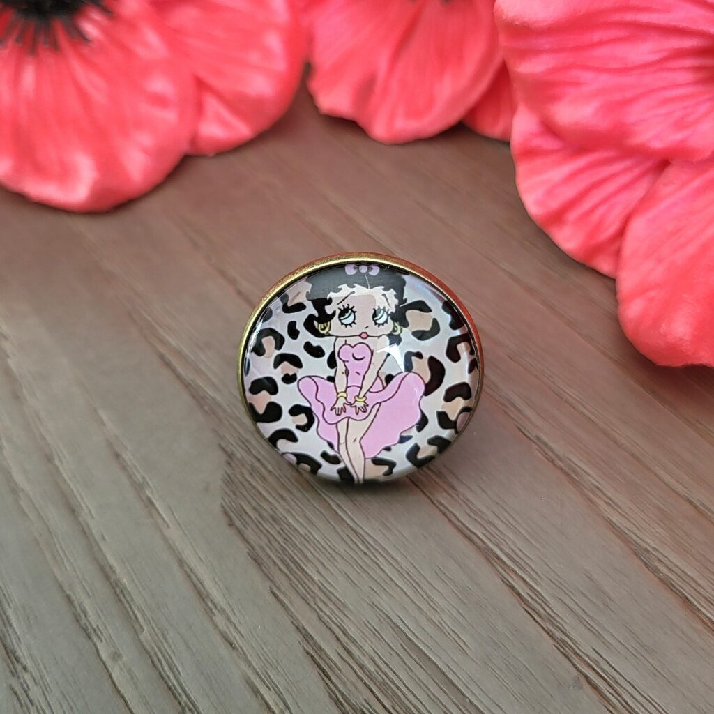 Bague ajustable, cabochon 25 mm, bronze, BETTY BOOP - Léopard