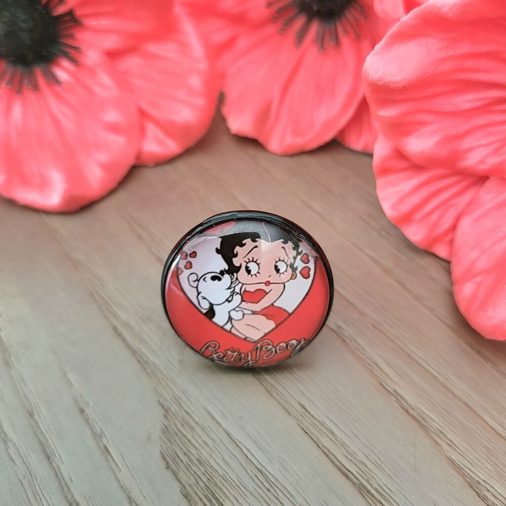 Bague ajustable, cabochon 25 mm, noire, BETTY BOOP - Love